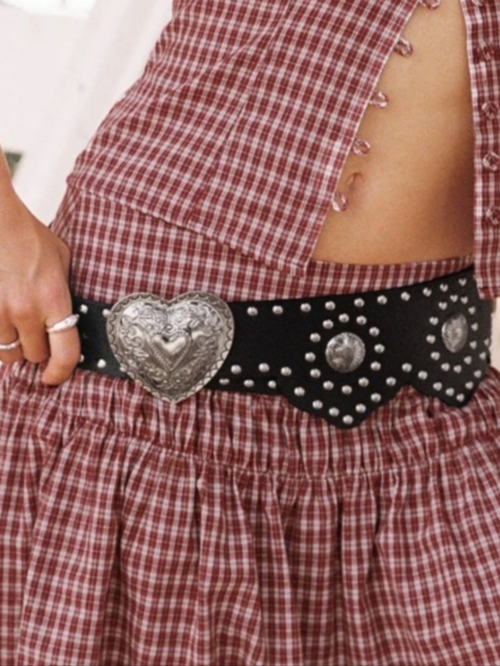 Cato NWT Festival Belt Black Studded Waist Belt Concho Heart Buckle